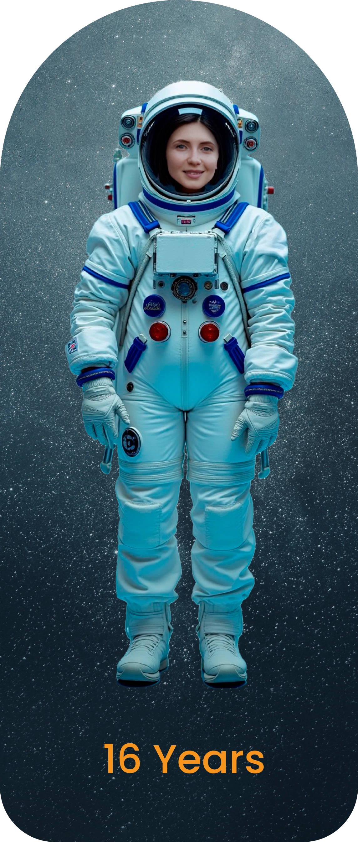 16 years old Space Academy intern in an astronaut suit