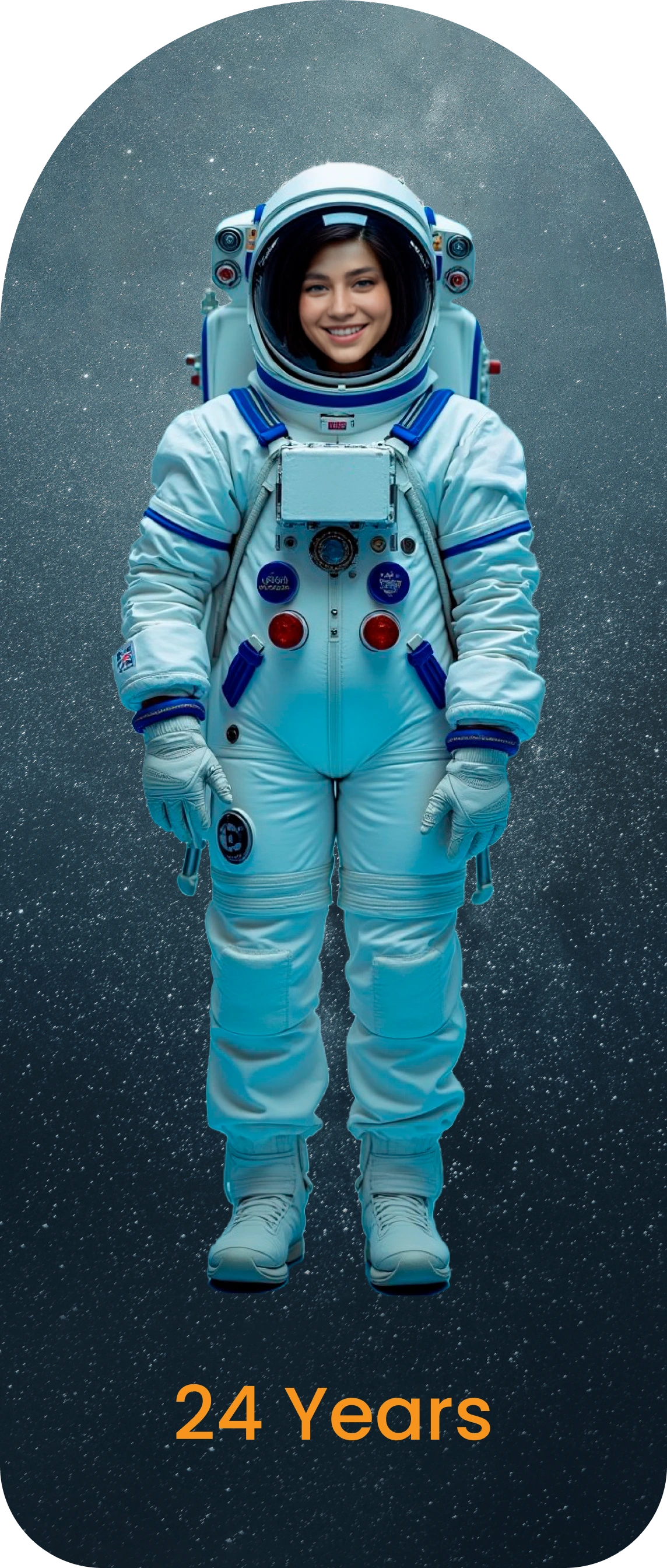 24 years old Space Academy intern in an astronaut suit