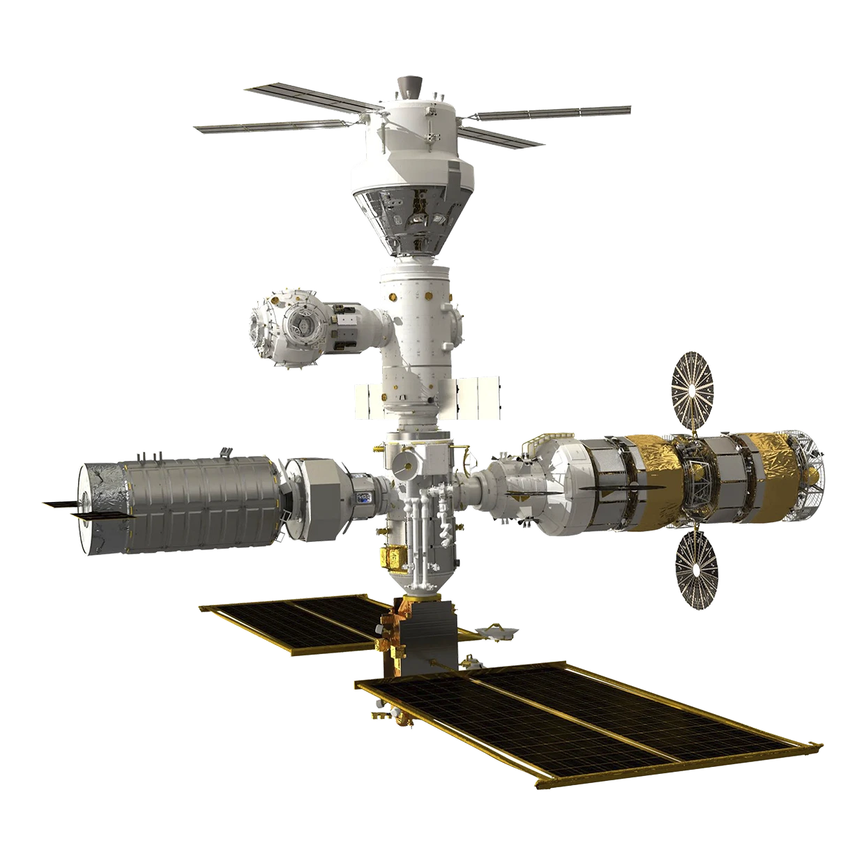 Space station satellite model above Earth